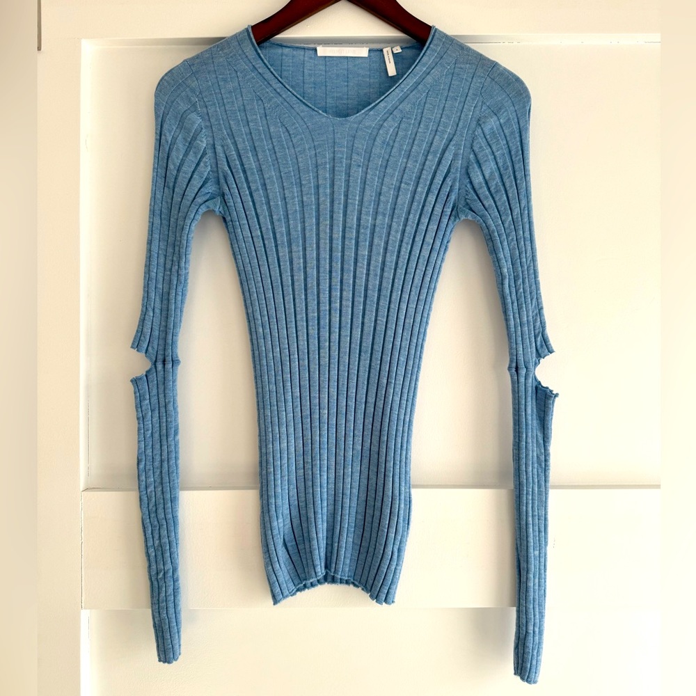 Helmut Lang ribbed elbow cut out light wool top